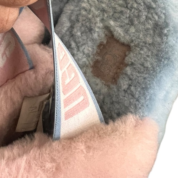 UGG Pastel Fluff Yeah Furry Pride Slingback Striped Pink Blue Slippers Sandals - Picture 10 of 12